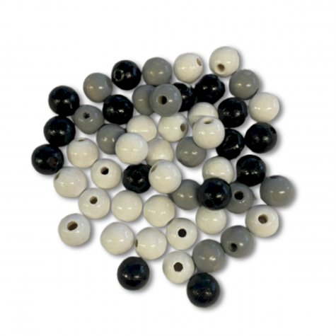 Loisirs créatif -  perles en bois - 10 mm - Mélange noir et blanc - Sachet de 50 pièces