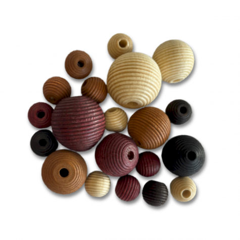 Loisirs créatif -  perles en bois striées  - Mélange marron nature - Ø 10, 16, 20 mm - Sachet de 20 pièces