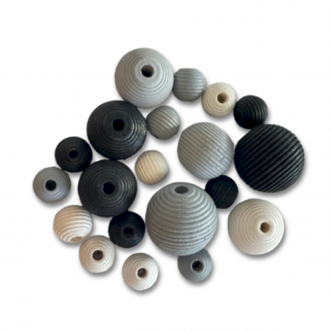 Loisirs créatif -  perles en bois striées - Mélange noir et blanc - Ø 10, 16, 20 mm - Sachet de 20 pièces