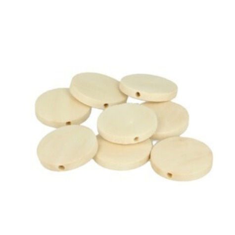 Loisirs créatif -  perles en bois ronde plate - 25 mm - Sachet de 18 pièces